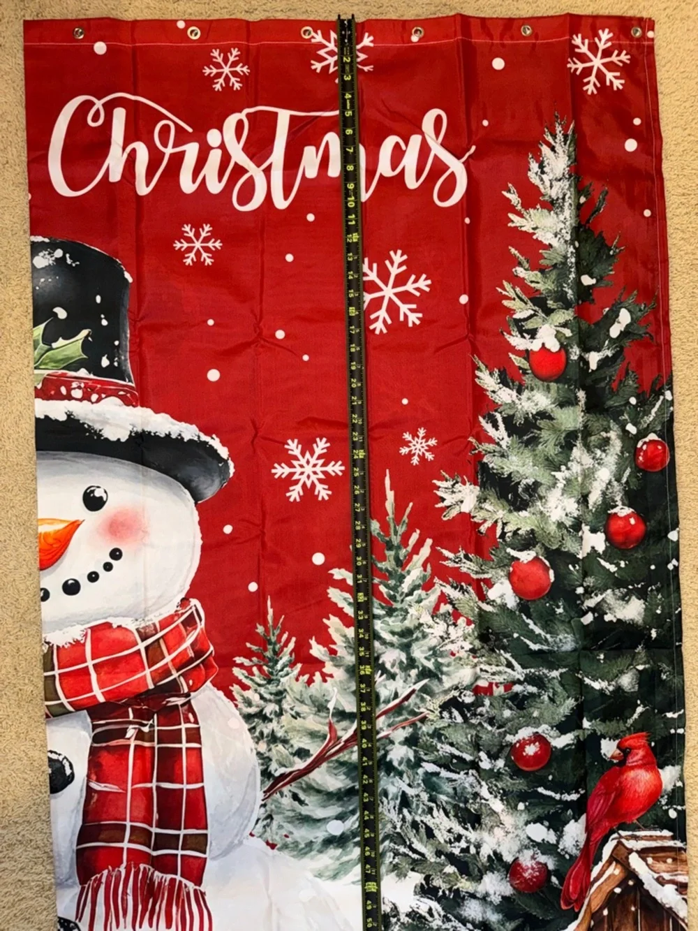 Festive Christmas Shower Curtain and Hooks
